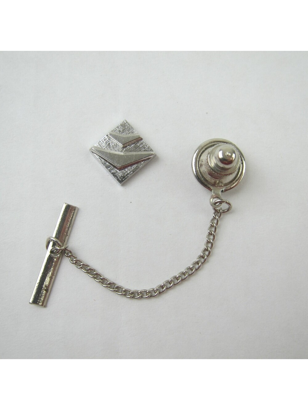 Vintage Tie Tack Lapel Pin Sarah Coventry Silver Tone Geometric Square Triangles